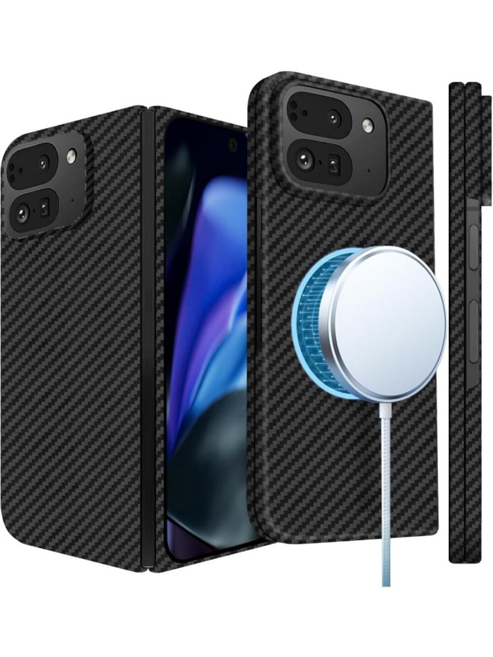 Slim Carbon Fiber Case for Google Pixel 9 Pro Fold, Magsafe Compatible, Matte